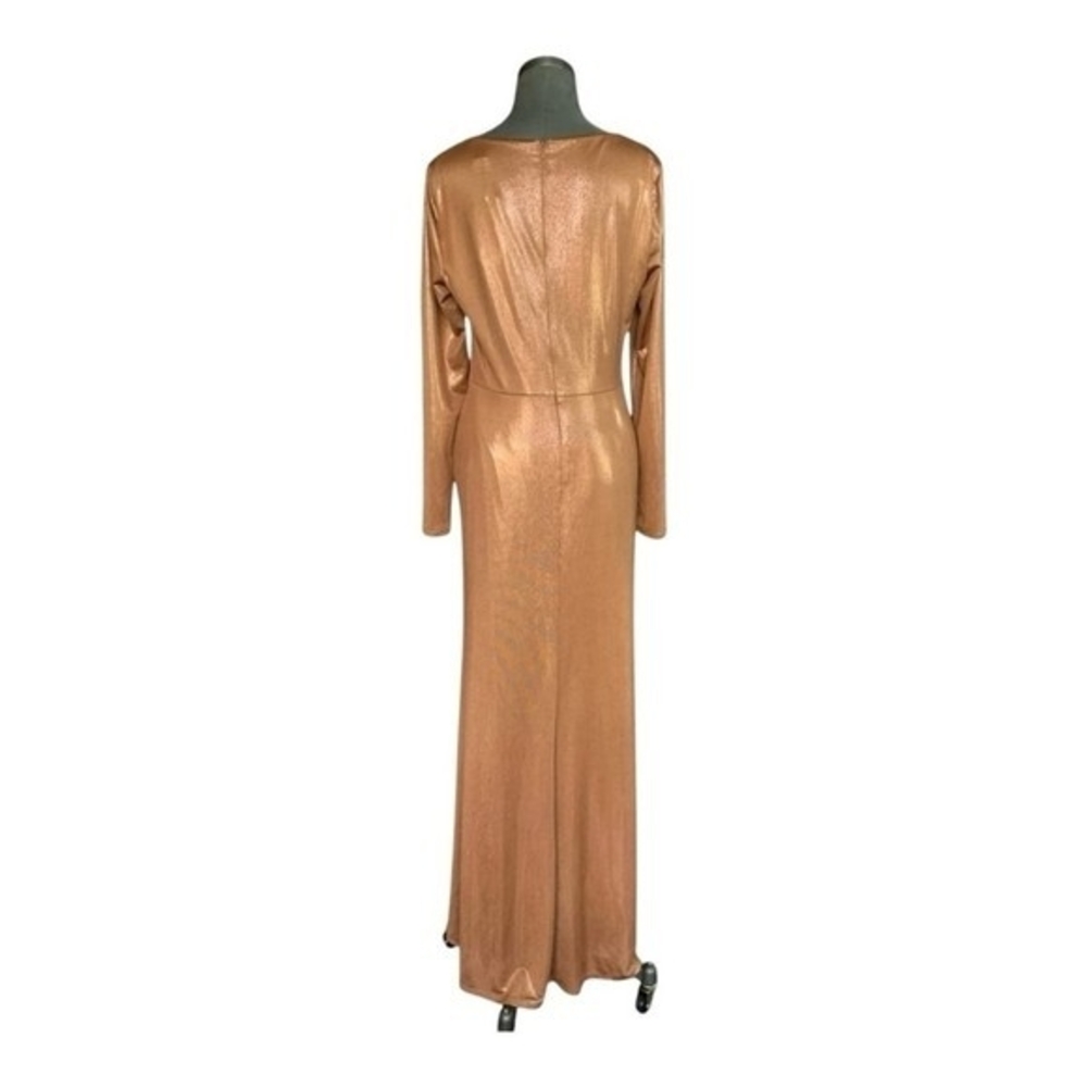 Lauren Ralph Lauren Gold Metallic Jersey Gown Twist Waist Maxi Dress Size 10 NWT - Picture 7 of 10